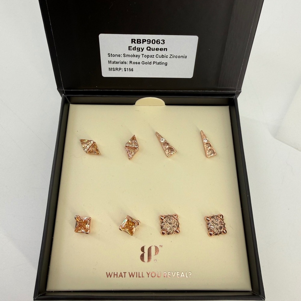Simply Studs Classic Edition Edgy Queen Rose Gold Plating CZ Earrings‎ Set